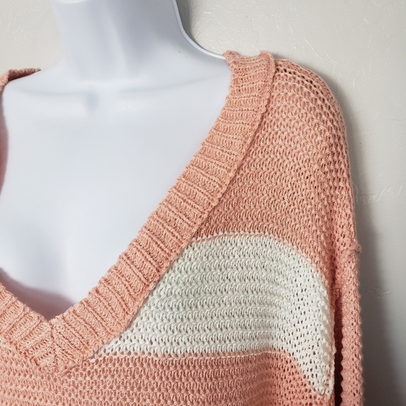 Twenty Ten Large Peach Orange & White Striped Sweater Knit Quarter Sleeve Blouse - Picture 7 of 7